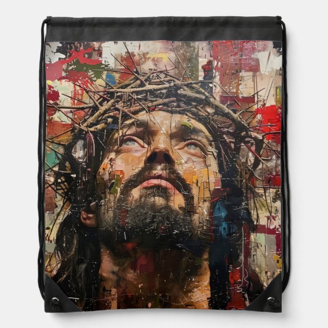 Street Art Jesus Drawstring Bag (Front)