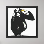 Street Art Monkey with a Golden Crown Abstract Gra Canvas Print