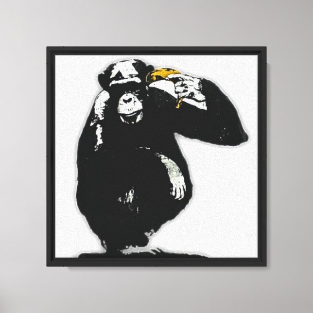 Street Art Monkey with a Golden Crown Abstract Gra Canvas Print (Front)