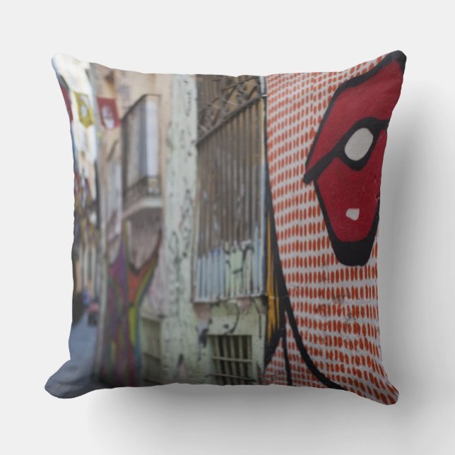 Street art on Calle de la Libertad street Throw Pillow (Front)