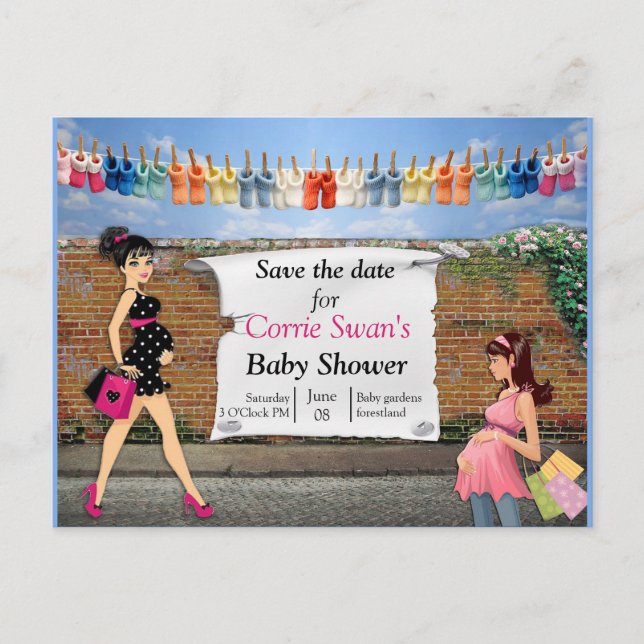 Street Art Polka-dot Baby Shower Announcement Postcard (Front)
