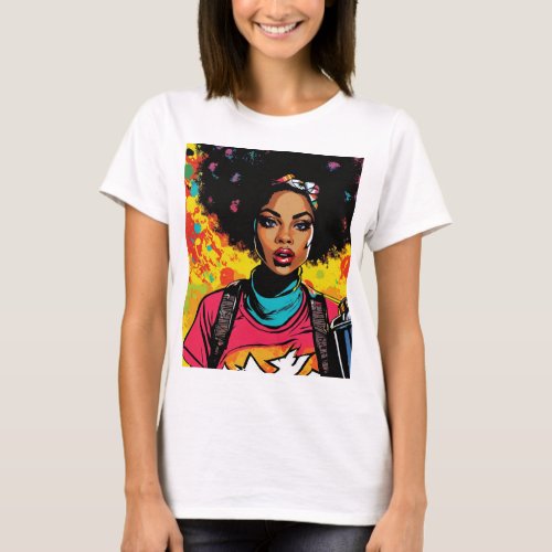 Street Art Rebel Black Woman in edgy graffitistyle T_Shirt