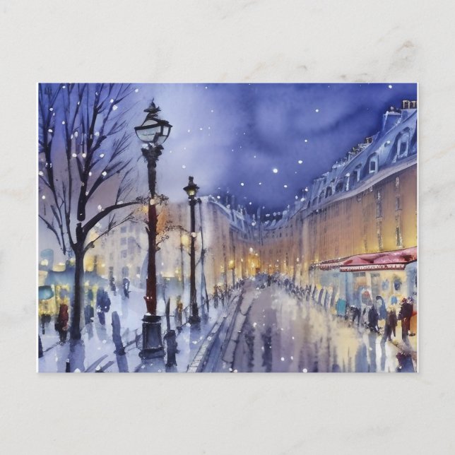 Street at dusk in the winter holiday postcard (Front)