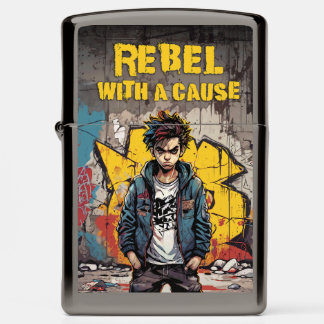 Street Boy Graffiti Illustration: Rebel with a Cau Zippo Lighter