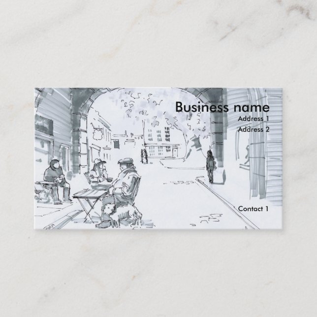 Street Cafe Drawing Business Card (Front)