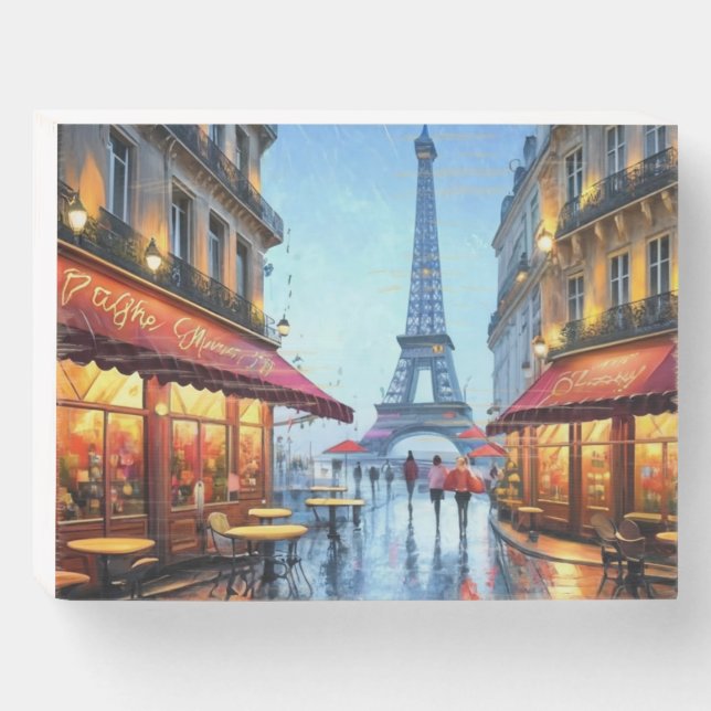 Street cafe in paris wooden box sign (Front Horizontal)