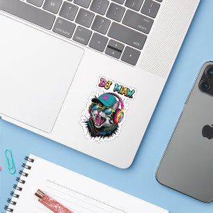 Street Cat DJ Attitude – Bold Streetwear Art Sticker