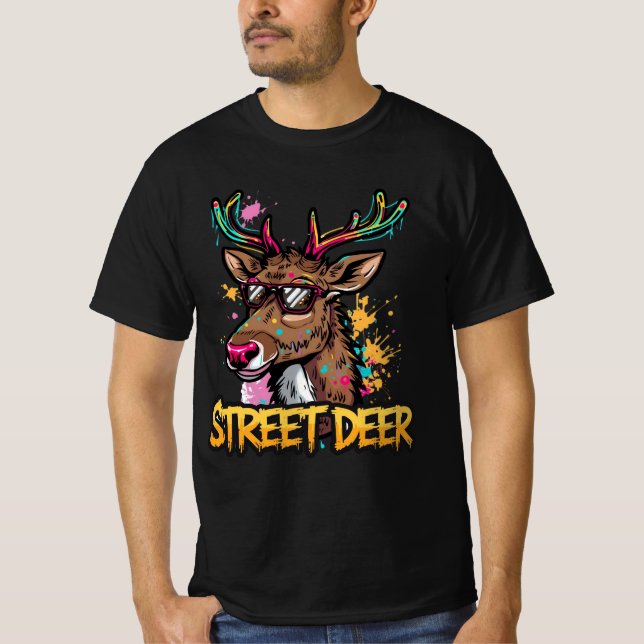 Street Deer – Graffiti Reindeer Christmas Design T-Shirt (Front)
