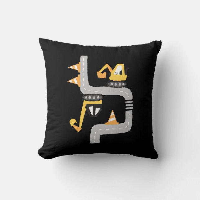 Street Excavator Cartoon Throw Pillow (Front)
