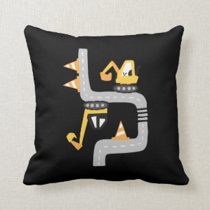 Street Excavator Cartoon Throw Pillow