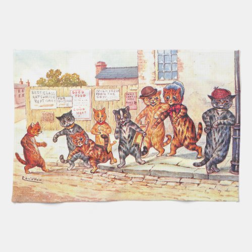 Street Fight Cats by Louis Wain Tea Towel