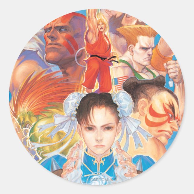Street Fighter 2 Chun-Li Group Classic Round Sticker (Front)