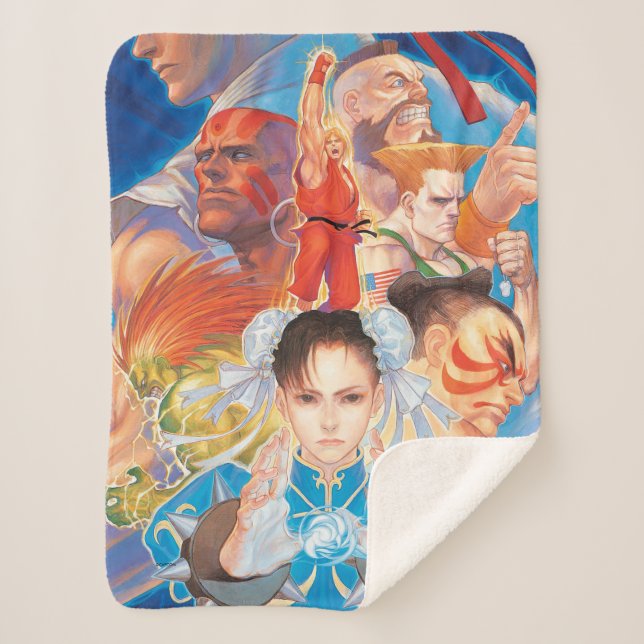 Street Fighter 2 Chun-Li Group Sherpa Blanket (Front)