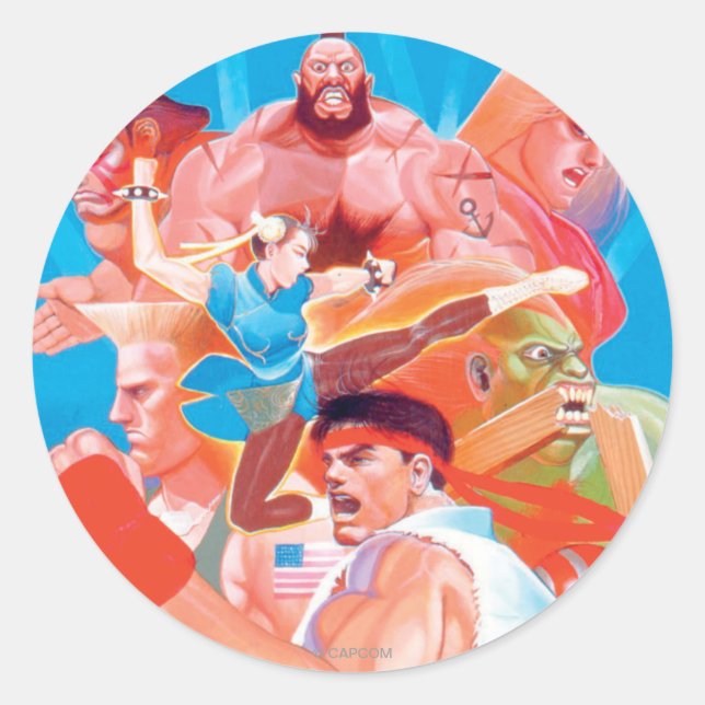 Street Fighter 2 Ryu Group Classic Round Sticker (Front)