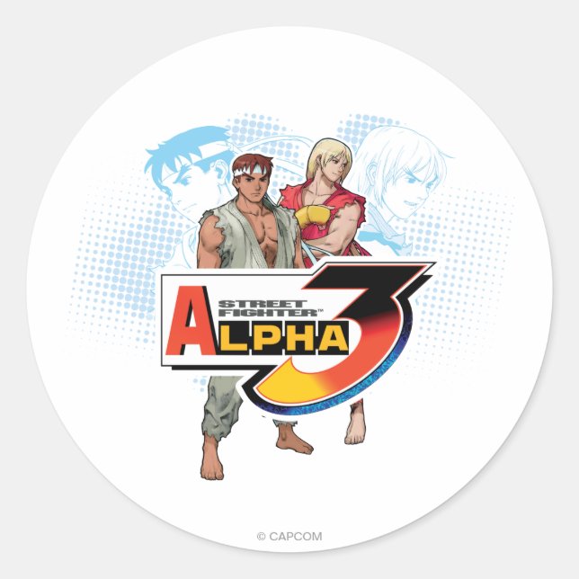 Street Fighter Alpha 3 Ken & Ryu Classic Round Sticker (Front)