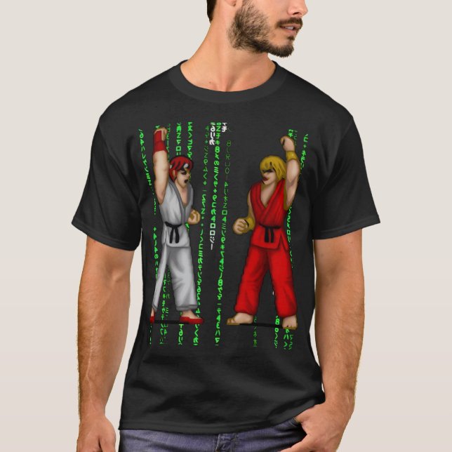 STREET FIGHTER RYU KEN MATRIX BLACK BY SAMURAI FEU T-Shirt (Front)