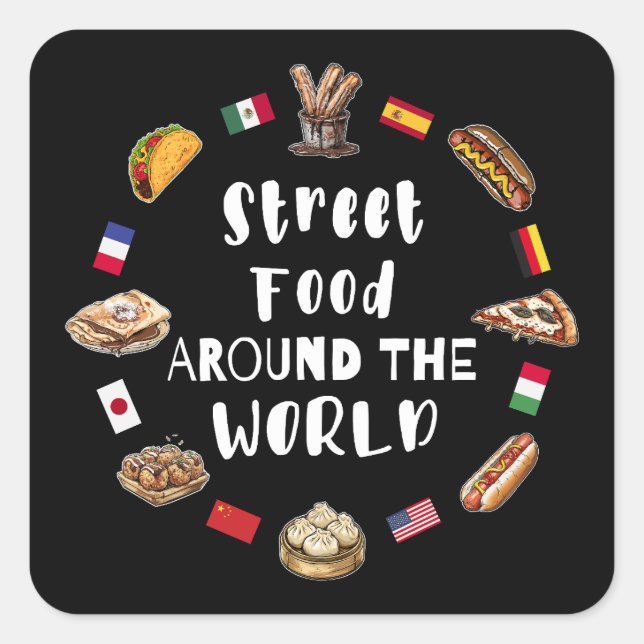 Street food around the world square sticker (Front)