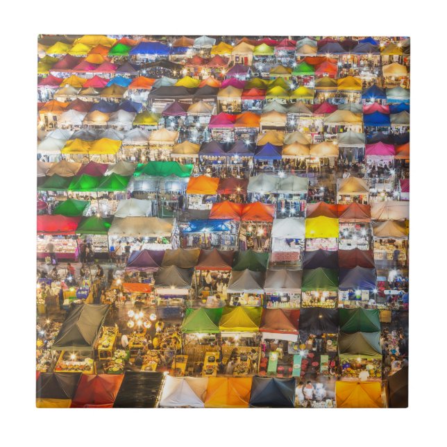 Street Food Market Rod Fai Bangkok Thailand Ceramic Tile (Front)