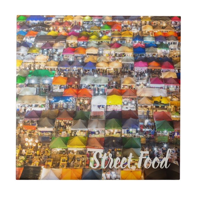 Street Food Market Rod Fai Bangkok Thailand Ceramic Tile (Front)