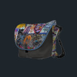 Street Graffiti Messenger Bag<br><div class="desc">Grunge look messenger bag, with colorful street graffiti, on the back and front flap, with light blue piping and a solid dark gray front. Customize to add text to this great looking all purpose carry all. Makes a great gift idea.</div>
