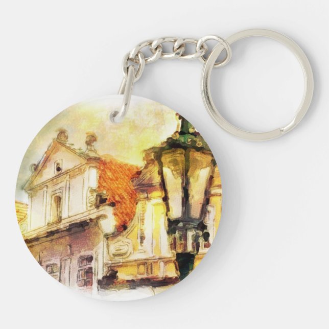 Street in old part of prague keychain (Back)