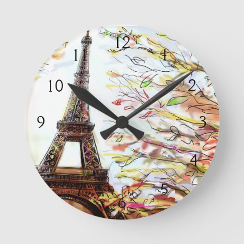 Street In Paris _ Illustration 2 Round Clock