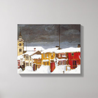 Street in Røros in Winter Barn House Harald Sohlbe Canvas Print