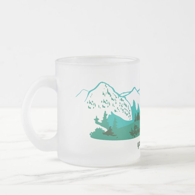 Street in the mountains. frosted glass coffee mug (Left)