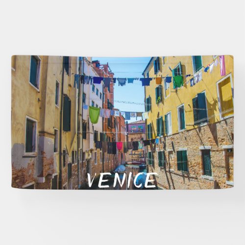 Street in Venice with laundry washed clothes Italy Banner