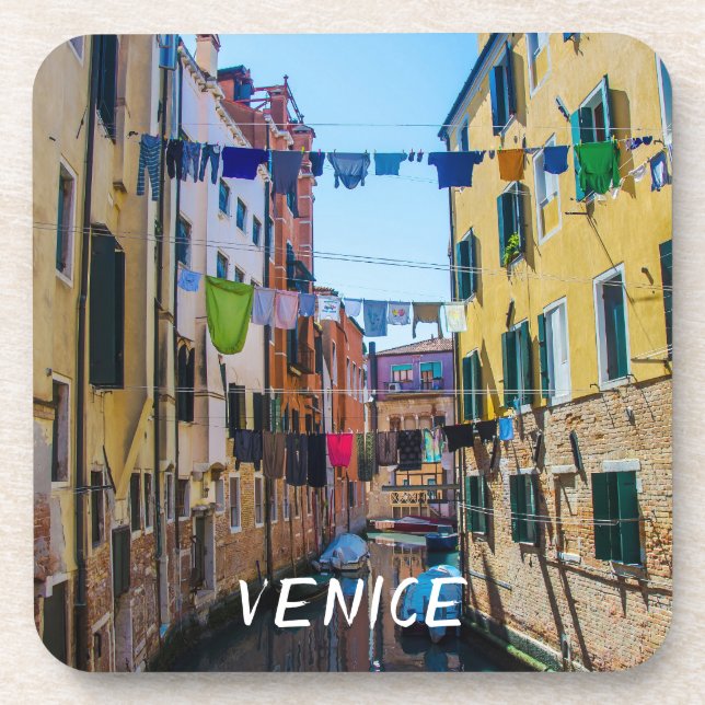 Street in Venice with laundry washed clothes Italy Beverage Coaster (Front)