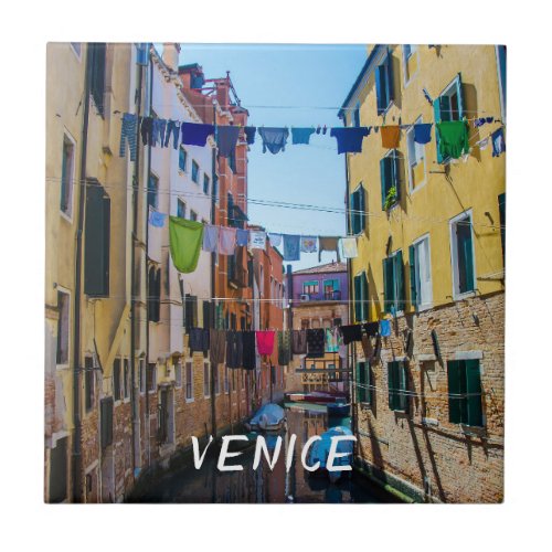 Street in Venice with laundry washed clothes Italy Ceramic Tile
