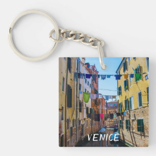 Street in Venice with laundry washed clothes Italy Keychain