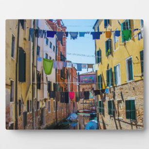 Street in Venice with laundry washed clothes Italy Plaque