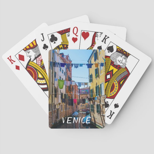 Street in Venice with laundry washed clothes Italy Poker Cards (Back)