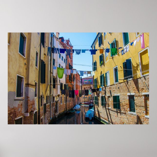 Street in Venice with laundry washed clothes Italy Poster (Front)