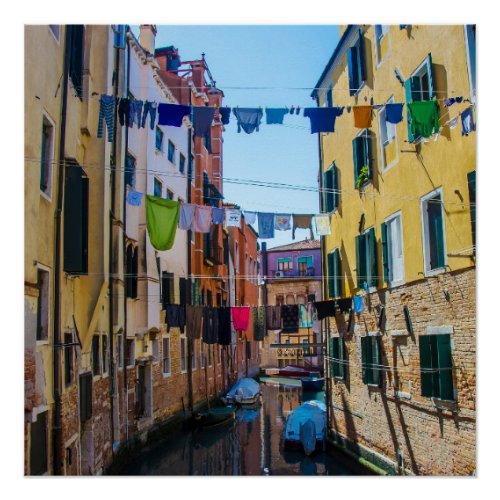 Street in Venice with laundry washed clothes Italy Poster