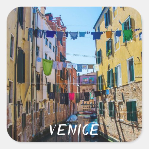 Street in Venice with laundry washed clothes Italy Square Sticker