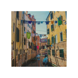 Street in Venice with laundry washed clothes Italy Wood Wall Art