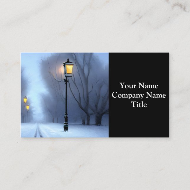 Street Lamps Glowing In Winter Wonderland Business Card (Front)