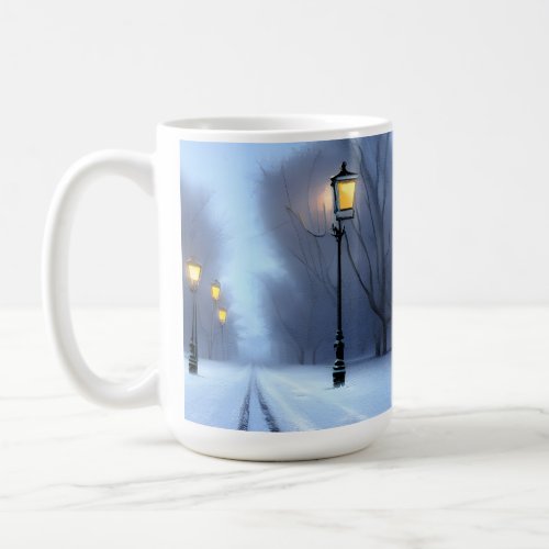 Street Lamps Glowing In Winter Wonderland Coffee Mug