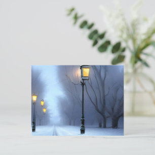 Street Lamps Glowing In Winter Wonderland Holiday Postcard