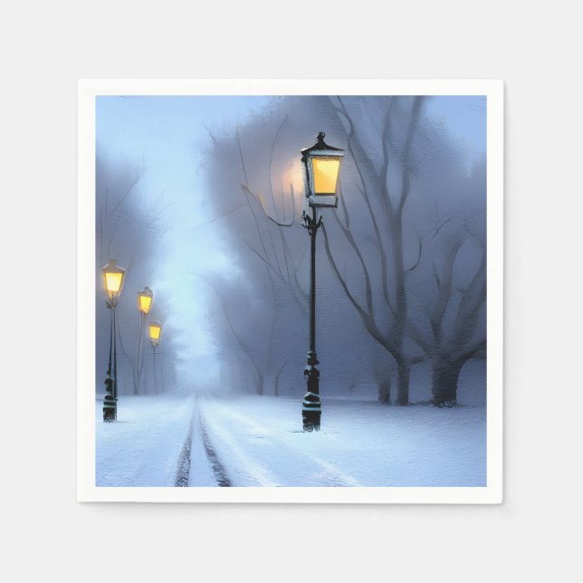 Street Lamps Glowing In winter Wonderland Napkins (Front)