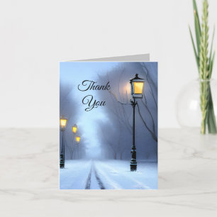 Street Lamps Glowing Winter Wonderland. Letterpress Thank You Card