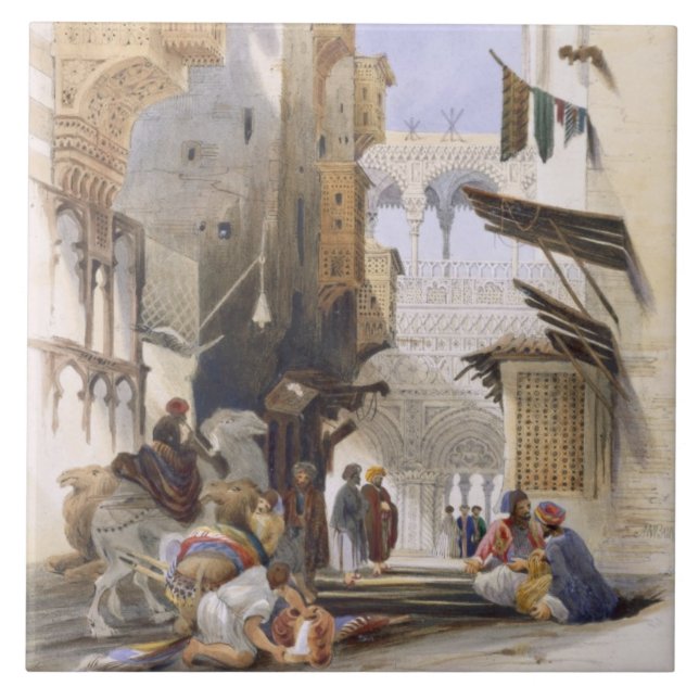 Street Leading to El Azhar, Grand Cairo, pub. 1846 Tile (Front)