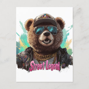 Street Legend Bear - Cool Graphic Design Postcard