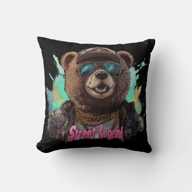 Street Legend Bear - Cool Graphic Design Throw Pillow (Front)