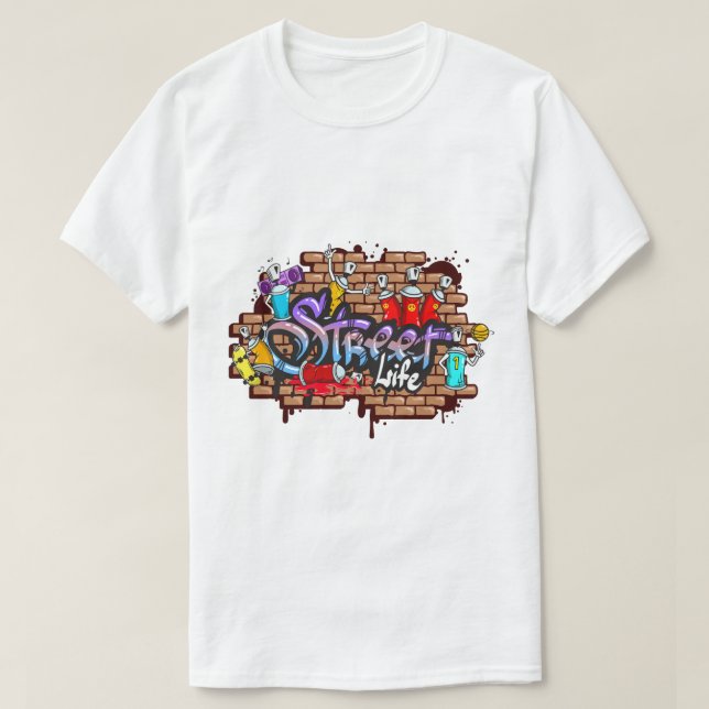 Street Life Graffiti Art Colors Wall T-Shirt (Design Front)