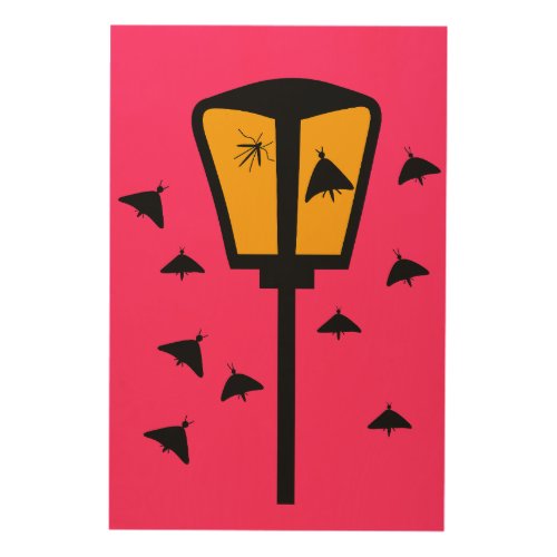 Street Light and Moths Wood Wall Art