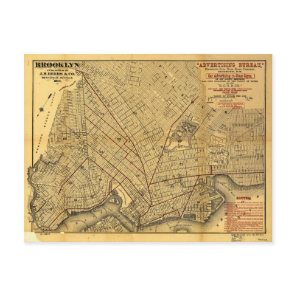 Street Map of Brooklyn, New York (1874) Postcard