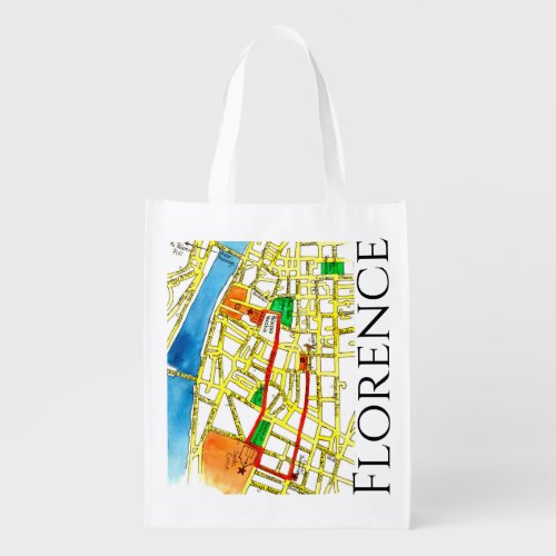 Street Map of Florence Italy Watercolor and Ink Grocery Bag